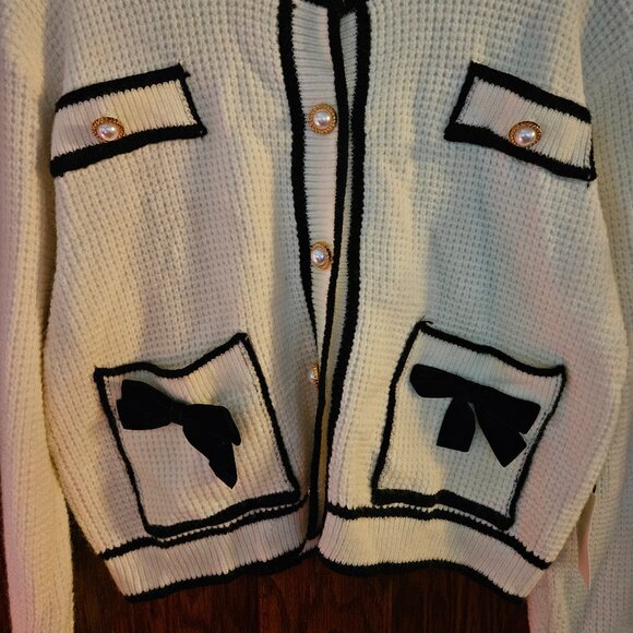 Women's THREADED LEAF bow Long sleeve cardigan sweater - Picture 4 of 7